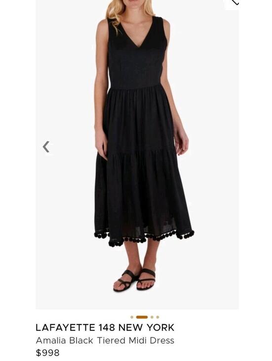Lafayette 148 New York Dresses & Skirts - Lafayette 148 New York Dress Womens 12 Black V Neck Pom Pom Hem Midi Sundress
